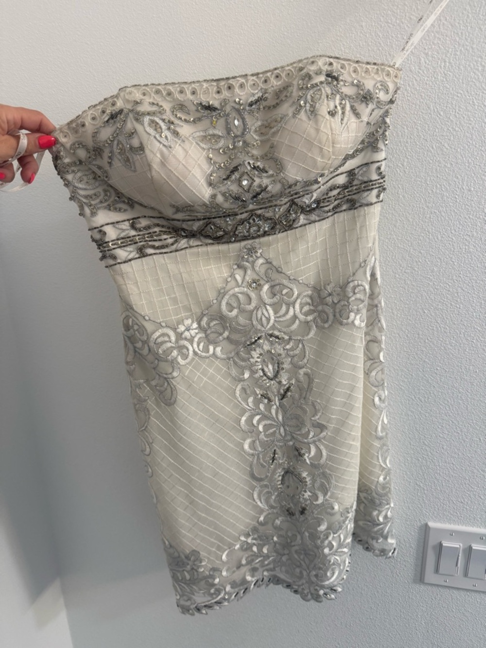 Sue Wong Ivory Strapless Nocturne Dress with Silver Embroidery 2013